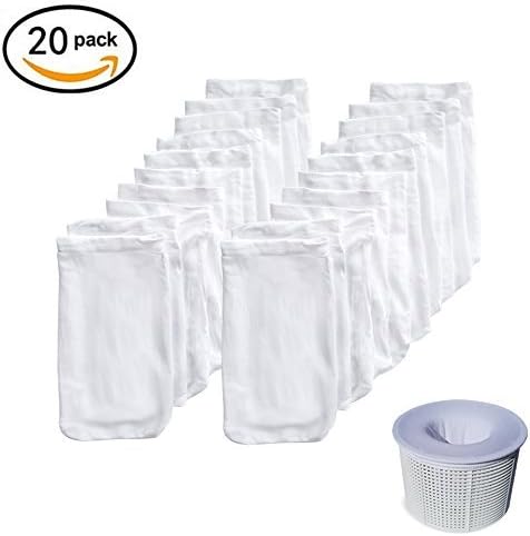 Ozzy Gear Pool skimmer socks-Fine nylon mesh screen sock liner saves filters, baskets and skimmers-Makes pool and spa maintenance easy-Perfect cleaner for scum on dirty pools-20 pack
