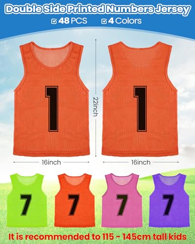 Suhine 48 Pcs Pinnies for Sports Youth Pinnies Nylon Mesh Basketball Team Practice Jersey Numbered Soccer Pinnies Sport Pennies Scrimmage Vest(Bright Colors) - Image 3