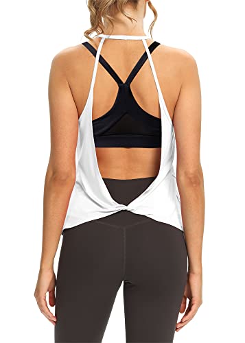 Image of Mippo Open Back Workout Tops for Women Sexy High Neck Tank Tops Gym Athletic Shirts