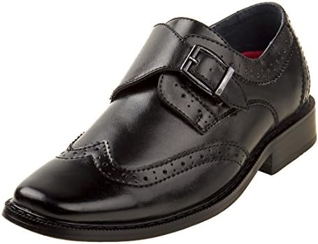 Joseph Allen Boy's Wingtip Shoe with Side Buckle, Black, 9 Toddler'