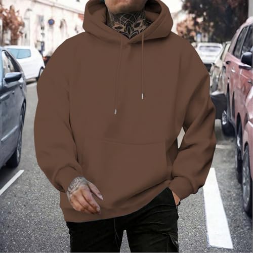 Hooded Sweatshirt Men, Casual Solid Color Drawstring Pullover Hoodies, Fall Drop Shoulder Sweater Loose Fit Fashion Top2