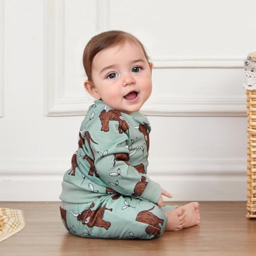 Western Baby Boy Girl Clothes Highland Cow Print Outfit Long Sleeve Sweatshirt Top Elastic Waist Pants Outfit Set3