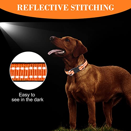 AUAUY Reflektierend Halsband Hund, Verstellbares Atmungsaktives Hundehalsband, Weich Gepolstertes Neopren Nylon Hunde Halsband mit AirTag-Hülle Doppel-D-Ring für Kleine Mittel Große Hunde(Orange-M)