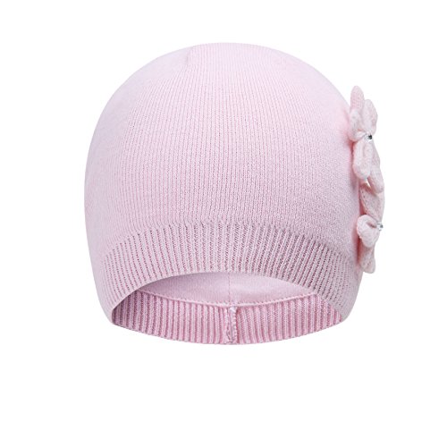 Vivobiniya Toddler and Baby Girl Winter Knit Flower Hats Infant Beanie Pink and White 0-6Y2