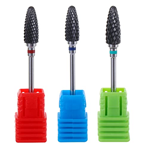 3PCS Tungsten Steel Grinding Heads, Fine Medium Coarse Nail Drill Bits Set-2 Way Rotate Use for both Left to Right Handed, 3/32inch Shank Size Drill Machine for Fast Remove Acrylic or Hard Gel