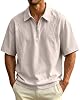 Camisa de golf de manga corta para hombre, resistente al viento y al agua, chaqueta tipo jaula, cremallera de cuarto, cuello, polo activo 8