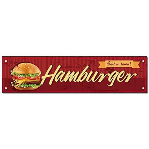CREATCABIN - Carteles de Chapa de Metal con Diseño de Hamburguesas Estilo Vintage para Decoración de Pared Retro para Exteriores Hombre Cueva Cocina Jardín Garaje Bar Cafetería Granja 16" x 4"