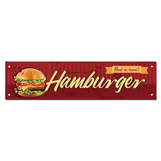 CREATCABIN - Carteles de Chapa de Metal con Diseño de Hamburguesas Estilo Vintage para Decoración de Pared Retro para Exteriores Hombre Cueva Cocina Jardín Garaje Bar Cafetería Granja 16" x 4"