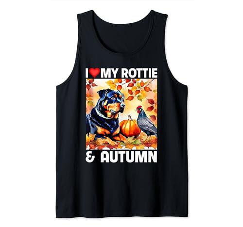 Adoro a mi perro Rottweiler con forma de calabaza y hojas otoñales Camiseta sin Mangas