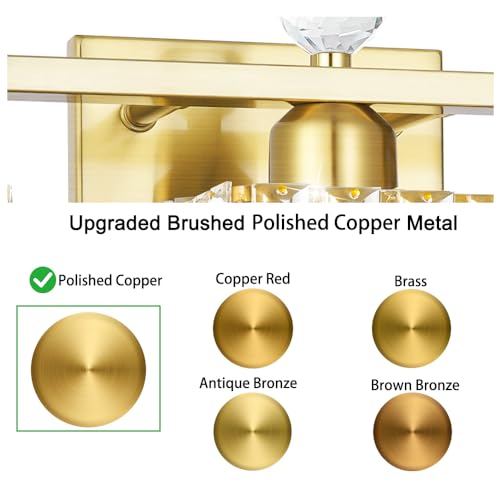 Image of Lxybcce Bathroom Vanity Light Fixture 3-Light - Vanity Lights for Bathroom with Crystal Shade Gold Metal, Easy Install No Drilling Needed, Shadow-Free Illumination for Modern Bathroom Mirror Decor