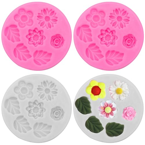 4PCS Flowers Leaves Fondant Molds Flowers Leaves Chocolate Silicone Mold DIY Baking Mold for Cake Decorating, Cupcake Topper, Chocolate, Candy, Candle, Clay