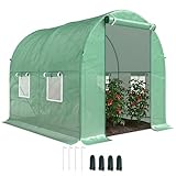 Outsunny Polytunnel Greenhouse Walk-in Green House with Roll Up Door and Mesh Windows, Steel Frame, 2 x 2.5m, Green