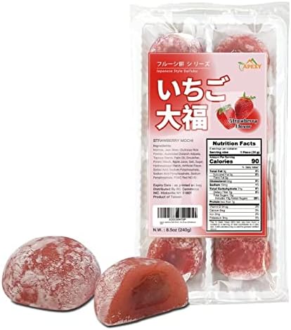 Apexy Japanese Style Mochi Daifuku Traditional Japanese Rice Cakes, 8.5 oz (8 pcs) (Strawberry)