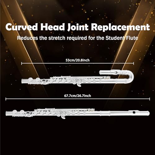 Eastrock JDFLUTE-SPSC Silver Plated C Flute Closed Hole 16 Keys Flute Instrument With Curved Head Joint Mouthpiece Replacement,Cleaning Kit,Stand,Carrying Case,Gloves,Tuning Rod thumb #2