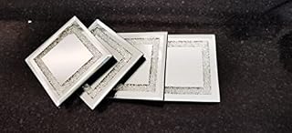 4X Modern Crystal and Mirror Coaster New Set of 4 Glitter Crushed Diamante Jewel (Crushed Jewel Border)