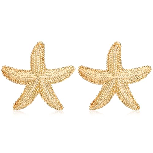 MISS RIGHT Gold Shell Earrings for Women, Stainless Steel Sea Shell Stud Seashell Earrings Beach Jewelry, Hypoallergenic Lightweight Summer Earrings