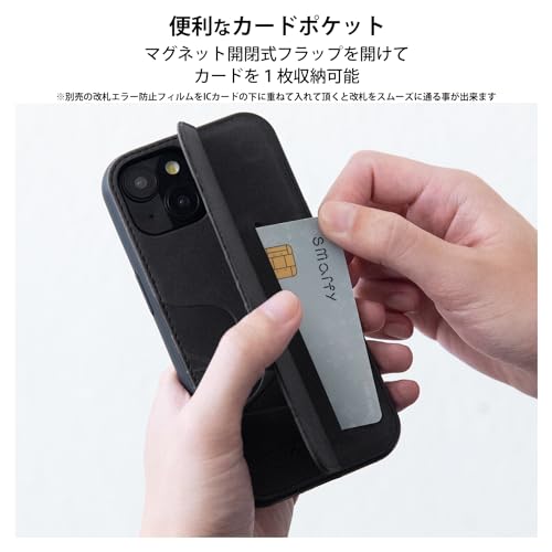 【 AVIREX 正規品 】 iPhone15 ケース 背面 カード収納付き iPhone14/13兼用 「 レザー調スタンドケース 」 アヴィレックス アイフォン15 14対応 iPhone 15用 ブランド スマホケース (ブラック)