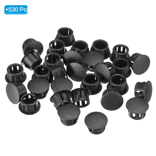 Image of PATIKIL Hole Plugs Plastic, 50 Pcs 13mm(1 /2 inch) Screw Bumper Hole Plug Flush Snap Type Round Hole Cover Caps for Round Holes Cabinet Furniture Kitchen, Black