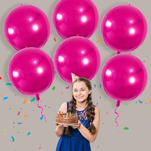 Image of Large Hot Pink Metallic Balloons - 22 Inch, 6 Pack 4D Foil Balloons for Party Decorations, Birthday Celebrations | Pink Party Supplies
