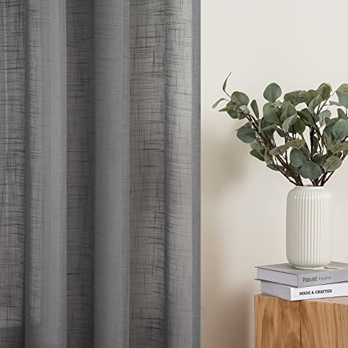 MIULEE 2 Panels Voile Curtains Sheer Cross Linen-like Solid Color Contemporary Decorative Ring Top Eyelet Panels for Bedroom Livingroom Nursery Room 55" Wx85 L Dark Grey - Image 3