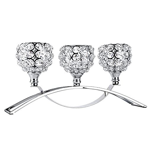 SUMNACON Silber Kristall Kerzenständer 3-Arm-Kristallschalen...