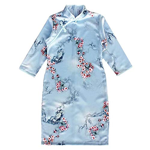 Silk Girl Qipao Dress Soft Floral Long Girls Full Dresses Cheongsam Chinese Traditional Uniform for School Party3