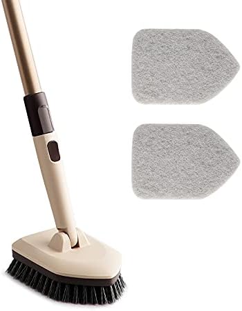 Eyliden Tub Scrubber with Long Handle, and Tile Brush - 2 Scouring Pads, 1 Head No Scratch Brushes for Bathroom Kitchen Toilet Wall Sink Cleaning, Brown, (fsz037)
