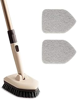 Eyliden Tub Scrubber with Long Handle, and Tile Brush - 2 Scouring Pads, 1 Head No Scratch Brushes for Bathroom Kitchen Toilet Wall Sink Cleaning, Brown, (fsz037)