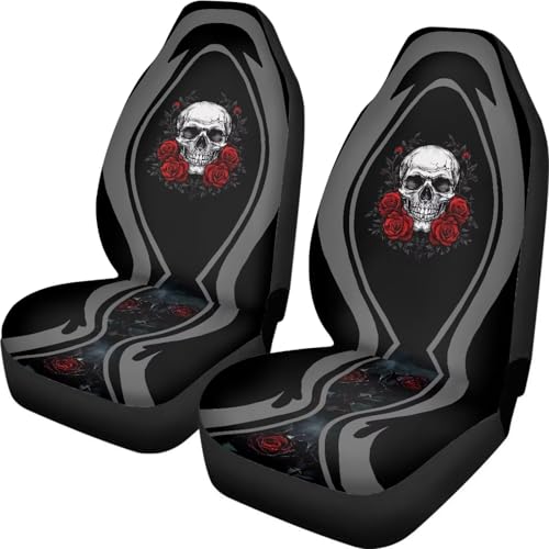 Finagallathe Skull Rose Car Seat Covers Front Pair Black Automotive