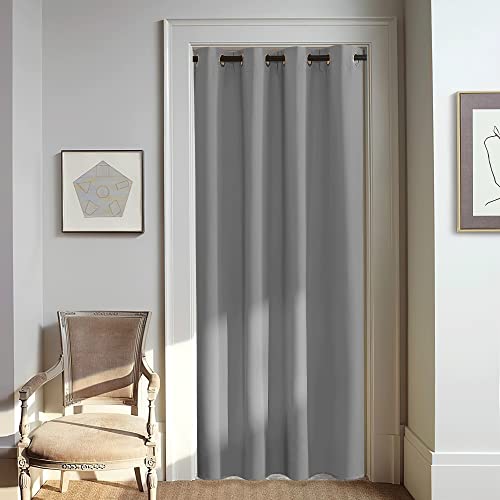 NICETOWN Blackout Silver Grey Doorway Curtain - Solid Thermal Insulated Grommet Room Darkening Privacy Window Drape Sound Dampening for Bedroom/Living Room (W46 x L80, 1 Panel)