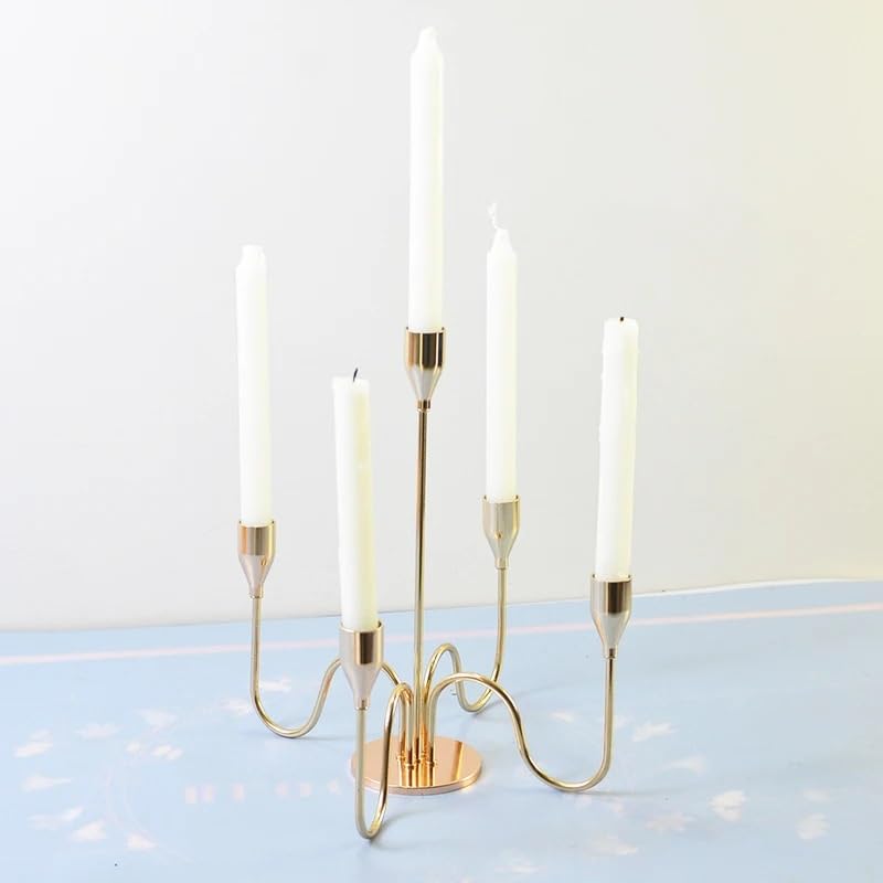 Portavelas de metal dorado para boda, fiesta, hogar, centro de mesa, sala de estar, candelabros (tamaño grande)