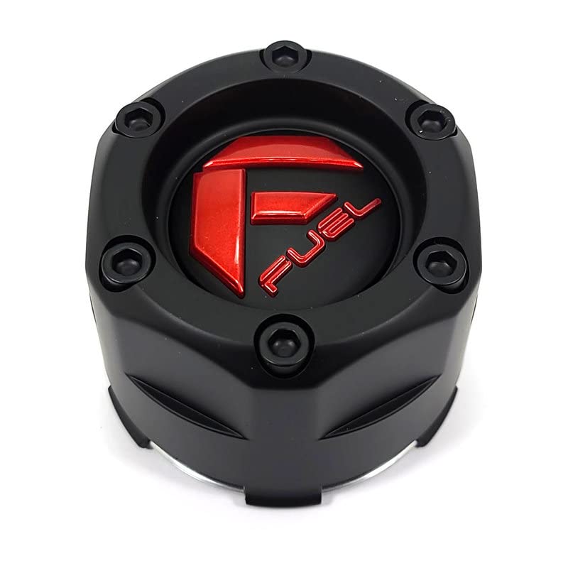 Fuel Off-Roads Matte Black Wheel Center Hub Cap Gloss Red Logo 3-1/8"OD Snap-In