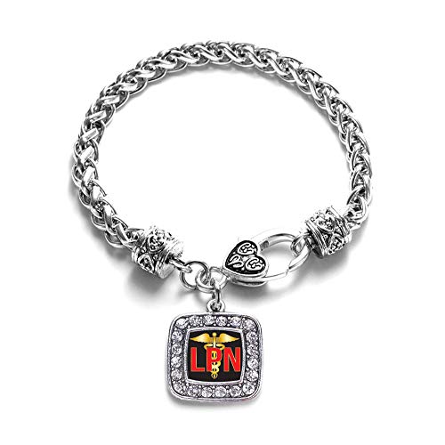 Inspired Silver - Lpn Braided Bracelet For Women - Silver Square Charm Bracelet With Cubic Zirconia Jewelry #TOP8