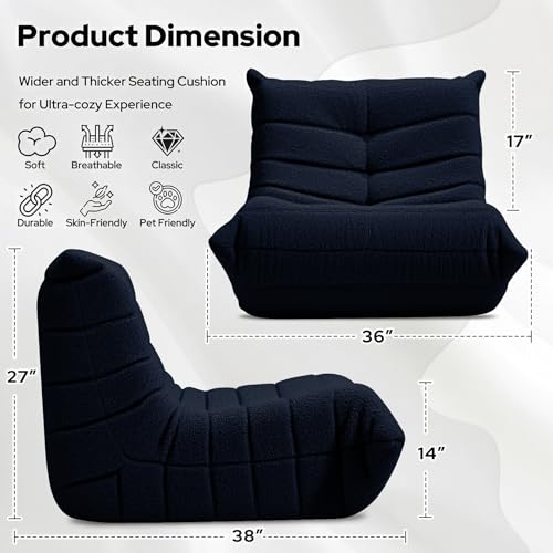 Image of HABUTWAY Bean Bag Chairs Fireside Lazy Floor Sofa,Single,Navy Blue | Soft Teddy Fleece Bean Bag Sofa with High-Resilience Foam Filling,Beanbag for Living Room, Bedroom, Office