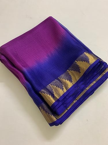 Image of Women's Bhagalpuri Pure Kota Doria Silk Net Saree With Temple Zari Border and Running Blouse Piece