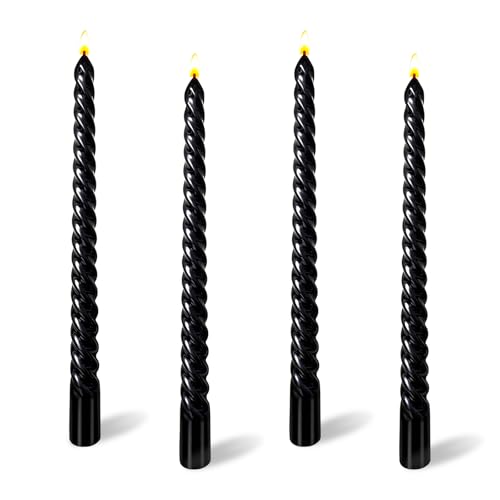 Image of Black Candles 10 Inch, Pack of 4 Tall Twisted Taper Candles