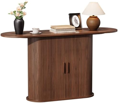 55 Inch Console Table with Storage, Fluted Entryway Tables with S...