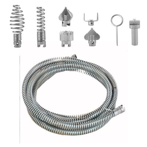 Gettimore Spirale de nettoyage de tuyau 3 m pour machine de nettoyage de tuyaux électrique, nettoyeur de canalisations en acier de 12 mm avec coupe-C et têtes de coupe d'olive