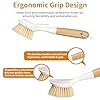 2 Pack Kitchen Dish Brush Bamboo Handle Dish Scrubber Built-in Scraper, Scrub Brush for Pans, Pots, Kitchen Sink Cleaning, Dishwashing and Cleaning Brushes are Perfect Cleaning Tools, White #3