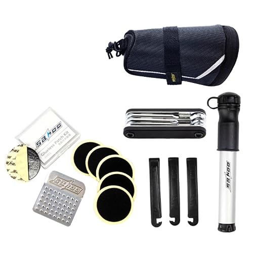 Balacoo Bike Repair Tool Kit with Saddle Bag Compact Maintenance Tools for Includes Tire Inflator Patch Crowbar Chain Splitter for Outdoor and Home Use