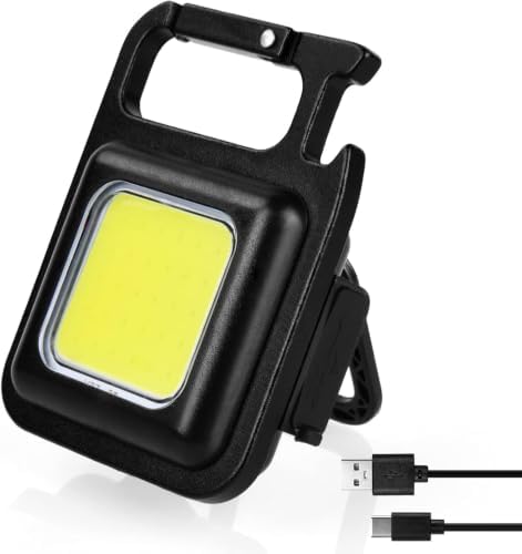URAQT Mini LED Arbeitsleuchte,2 Stück COB Schlüsselanhänger Taschenlampe 4 Lichtmodi 800 Lumen Wiederaufladbare Inspektionsleuchten mit Flaschenöffner Magnetfuß für Camping Auto Re