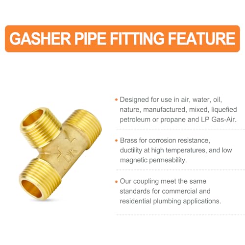 Image of GASHER 2PCS Brass Male Tee Pipe Fitting T Adapter, 3 Way Brass Fitting 1 /8 inch x 1 /8 inch x 1 /8 inch NPT T Fitting