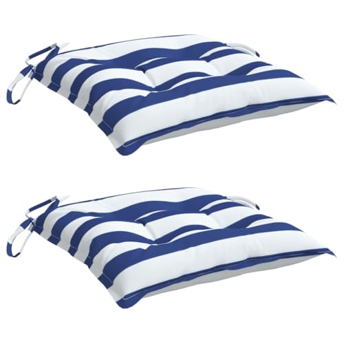 Coussin de chaise 40x40 lot de 2 à rayures bleues en polyester lavable
