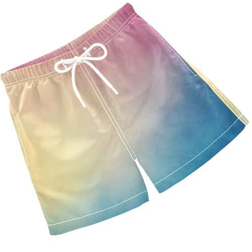 Pigsaly Boys' Swim Board Shorts Pastel Rainbow Gradient Boy's Swim Trunks Kids Swimwear 4T