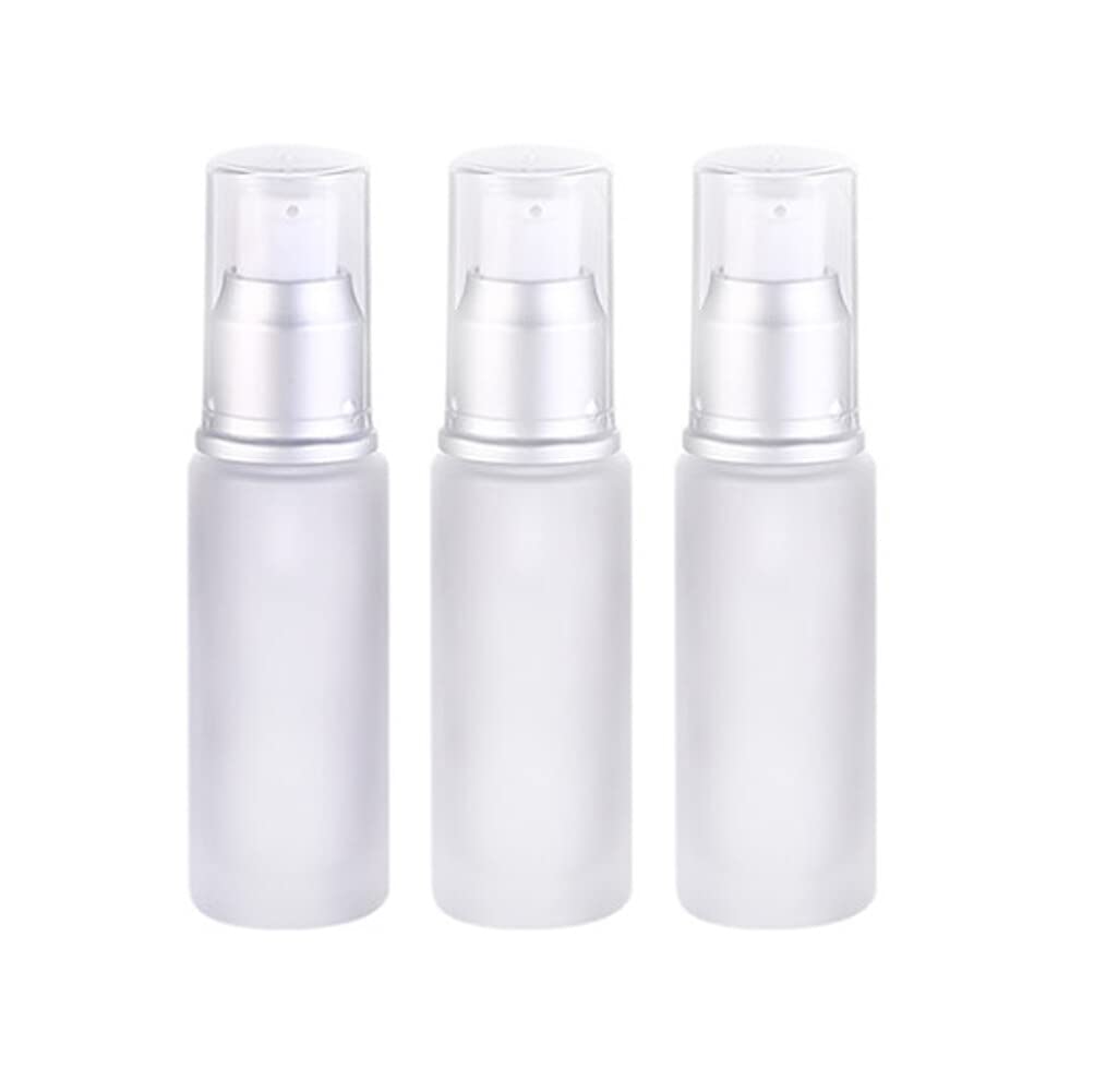 3PCS 30ML/1oz Clear Empty Frosted Glass Lotion Pump Bottles Cosmetic Jars Travel Containers Pump Dispenser for Cream Emulsion Foundation Toner