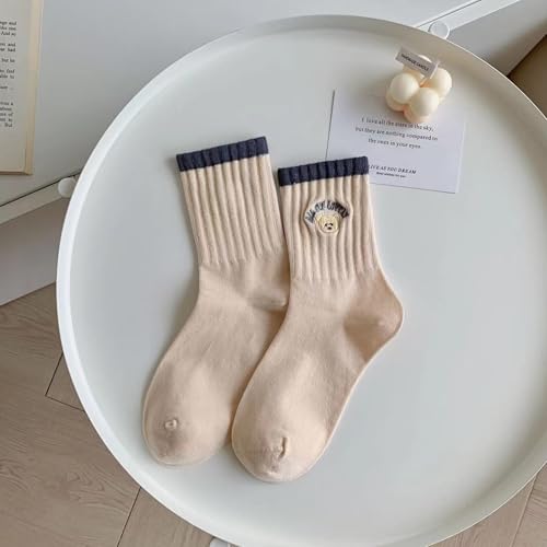 Image of Women's Crew Socks Cute Bear Cat Floral Soft Fancy Socks Gifts for Women