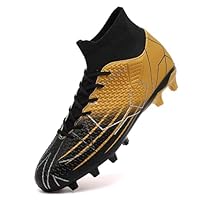 VTASQ Boys' Football Boots Kids Turf Football Shoes Professional Teenager Athletics Sneakers Outdoor Non-Slip Training Soccer Shoes High Top Football Shoes Spikes Black Gold 1UK