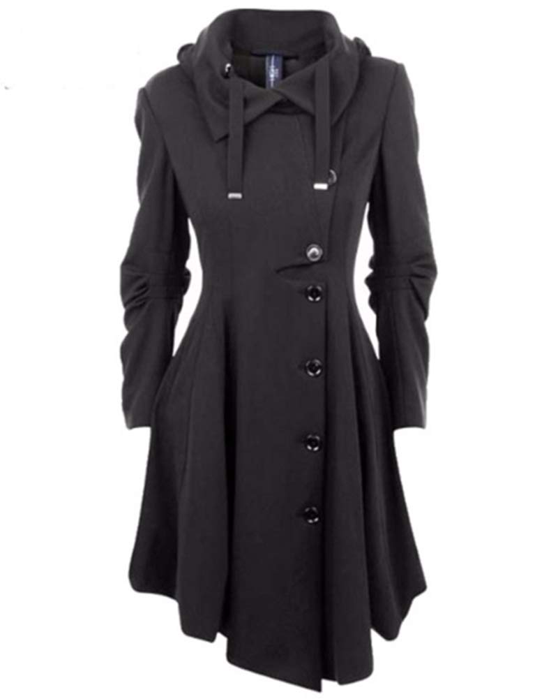 Damen Herbst Elegant Gothic Mäntel Kleider Trenchcoat Lang Parka mit Asymmetrisch Saum Jacke Windbreaker