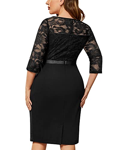 Miusol Women's Plus Size Retro Floral Lace Ruffle V Neck Party Cocktail Dress2