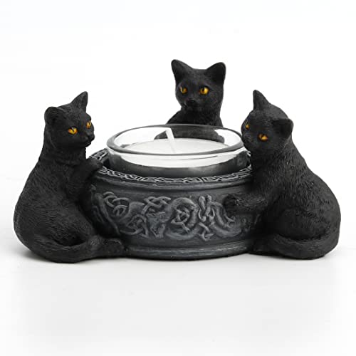 Veronese Design 2 Inch Black Cats Candle Tea Light Holder Resin Hand Painted Figurine